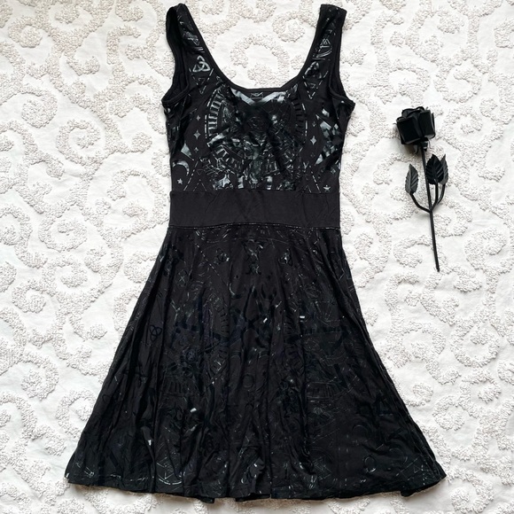 Killstar Occult Symbols Skater Dress xs Black - Picture 2 of 10